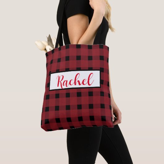 Red Black Gingham Personalisiert Tote Bag Tasche (Von Nahem)