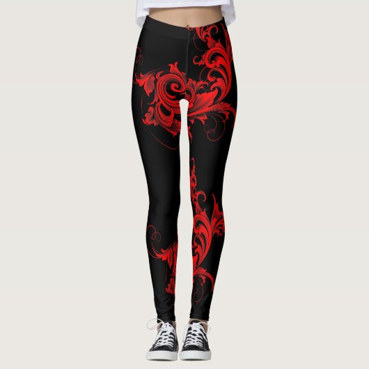 Red & Black Girl Wirbel Design Leggings (Vorderseite)