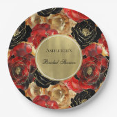 Red Black Glam Floral Brautparty Pappteller (Vorderseite)