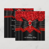 Red Black Glitzer Birthday Party Diamond Einladung (Vorne/Hinten)