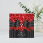 Red Black Glitzer Birthday Party Diamond Einladung (Stehend Vorderseite)