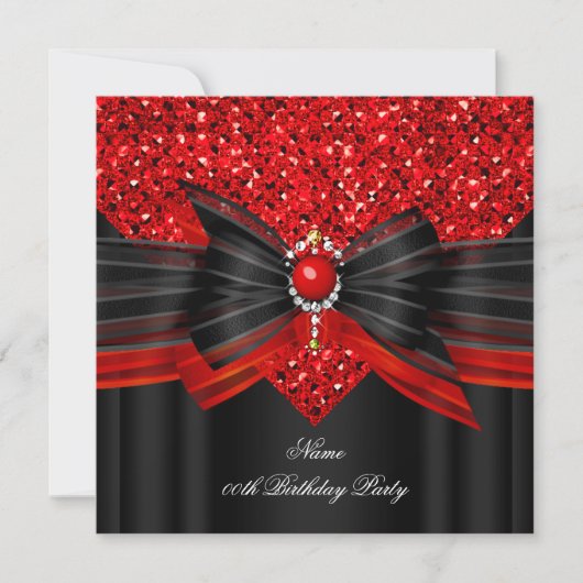 Red Black Glitzer Birthday Party Diamond Einladung (Vorderseite)