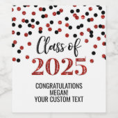 Red Black Glitzer Class 2025 Abschluss Weinetikett (Einzelnes Label)