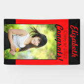 Red & Black Glückwunschs One Foto Graduation Party Banner (Horizontal)