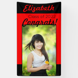 Red & Black Glückwunschs One Foto Graduation Party Banner