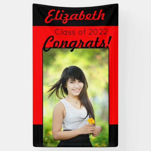 Red & Black Glückwunschs One Foto Graduation Party Banner (Vertikal)