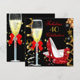 Red Black Gold 40 & Fabulous 40. Geburtstag Party Einladung