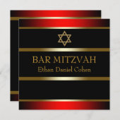 Red Black Gold Bar Mitzvah Einladung (Vorne/Hinten)