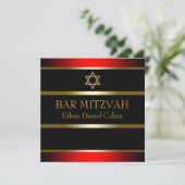 Red Black Gold Bar Mitzvah Einladung (Stehend Vorderseite)
