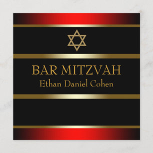 Red Black Gold Bar Mitzvah Einladung
