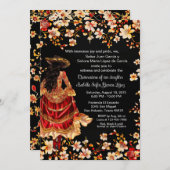 Red Black Gold Charra Quinceñera Einladung (Vorne/Hinten)