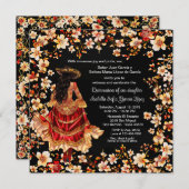 Red Black Gold Charra Quinceñera Einladung (Vorne/Hinten)