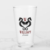 Red Black Gold Dragon Monogram Fantasy Wedding Glas (Vorderseite)