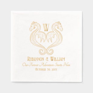 Red Black Gold Dragon Monogram Fantasy Wedding Servietten Mit Folie