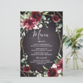 Red Black Gold Floral Elegante Wedding Menu Cards (Stehend Vorderseite)