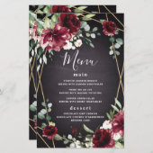 Red Black Gold Floral Elegante Wedding Menu Cards (Vorne/Hinten)
