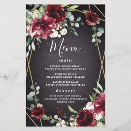 Red Black Gold Floral Elegante Wedding Menu Cards