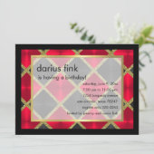 Red Black Gold Geburtstagsparty Einladung (Stehend Vorderseite)