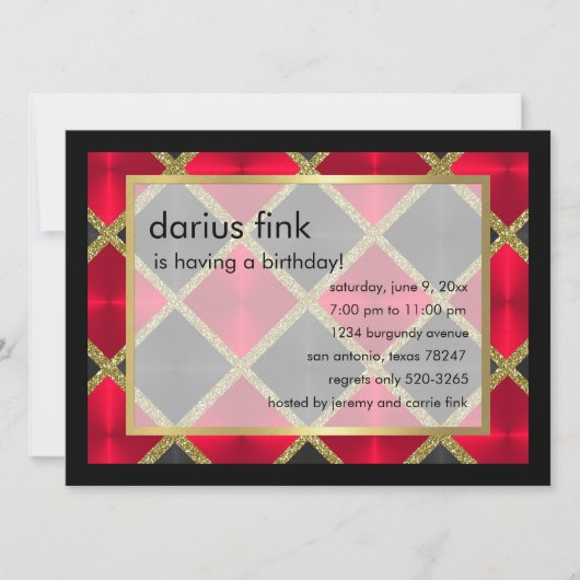 Red Black Gold Geburtstagsparty Einladung (Vorderseite)