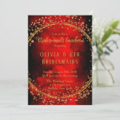 Red Black Gold Geometric Glitzer Bridesmaids Mitta Einladung (Stehend Vorderseite)