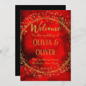 Red Black Gold Geometric Glitzer Polterabend Einladung (Vorne/Hinten)