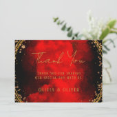 Red Black Gold Geometric Wedding Danke Karten (Stehend Vorderseite)