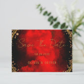 Red Black Gold Geometric Wedding speichert das Dat Save The Date (Stehend Vorderseite)