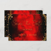 Red Black Gold Geometric Wedding speichert das Dat Save The Date (Vorne/Hinten)