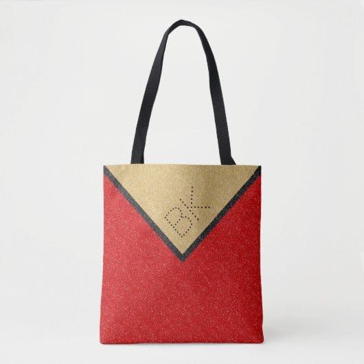 Red Black Gold Glitzer Chic Monogram Personalisier Tasche (Vorderseite)
