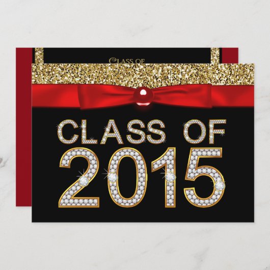 Red Black Gold Glitzer Class 2015 Abschluss Einladung (Vorne/Hinten)
