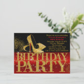 Red Black Gold Glitzer High Heel Geburtstagsparty Einladung (Stehend Vorderseite)