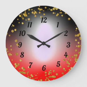 Red Black Gold Glitzer Party Time Geschenk Idee Große Wanduhr