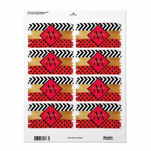 Red Black Gold Glitzer Pinselstriche Mit Monogramm (Vorne)