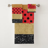 Red Black Gold Glitzer Pinselstriche Mit Monogramm Badhandtuch Set (Insitu)