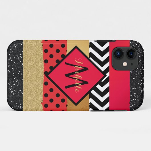 Red Black Gold Glitzer Pinselstriche Mit Monogramm Case-Mate iPhone Hülle (Rückseite (Horizontal))
