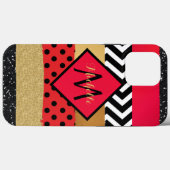 Red Black Gold Glitzer Pinselstriche Mit Monogramm Case-Mate iPhone Hülle (Rückseite (Horizontal))