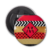 Red Black Gold Glitzer Pinselstriche Mit Monogramm Flaschenöffner (Vorderseite)