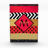 Red Black Gold Glitzer Pinselstriche Mit Monogramm Fotoblock (Vorderseite)