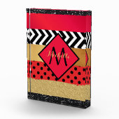 Red Black Gold Glitzer Pinselstriche Mit Monogramm Fotoblock (Rechts)