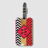 Red Black Gold Glitzer Pinselstriche Mit Monogramm Gepäckanhänger (Vorderseite Vertikal)