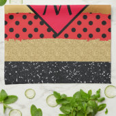 Red Black Gold Glitzer Pinselstriche Mit Monogramm Geschirrtuch (Gefaltet)