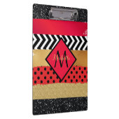 Red Black Gold Glitzer Pinselstriche Mit Monogramm Klemmbrett (Rechts)