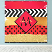 Red Black Gold Glitzer Pinselstriche Mit Monogramm Leinwanddruck (Insitu (Holzboden))