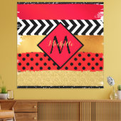 Red Black Gold Glitzer Pinselstriche Mit Monogramm Leinwanddruck (Insitu (Wohnzimmer))