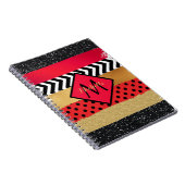 Red Black Gold Glitzer Pinselstriche Mit Monogramm Notizblock (Rechte Seite)