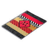 Red Black Gold Glitzer Pinselstriche Mit Monogramm Notizblock (Linke Seite)