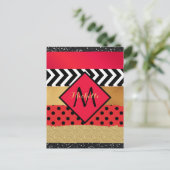 Red Black Gold Glitzer Pinselstriche Mit Monogramm Postkarte (Stehend Vorderseite)