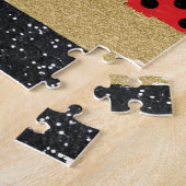 Red Black Gold Glitzer Pinselstriche Mit Monogramm Puzzle (Seite)