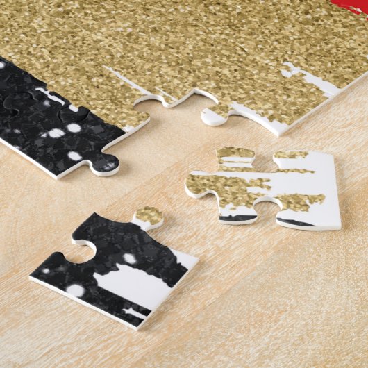 Red Black Gold Glitzer Pinselstriche Mit Monogramm Puzzle (Seite)