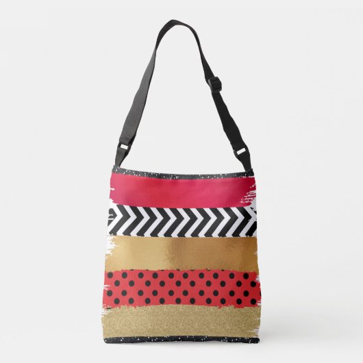 Red Black Gold Glitzer Pinselstriche Mit Monogramm Tragetaschen Mit Langen Trägern (Rückseite)